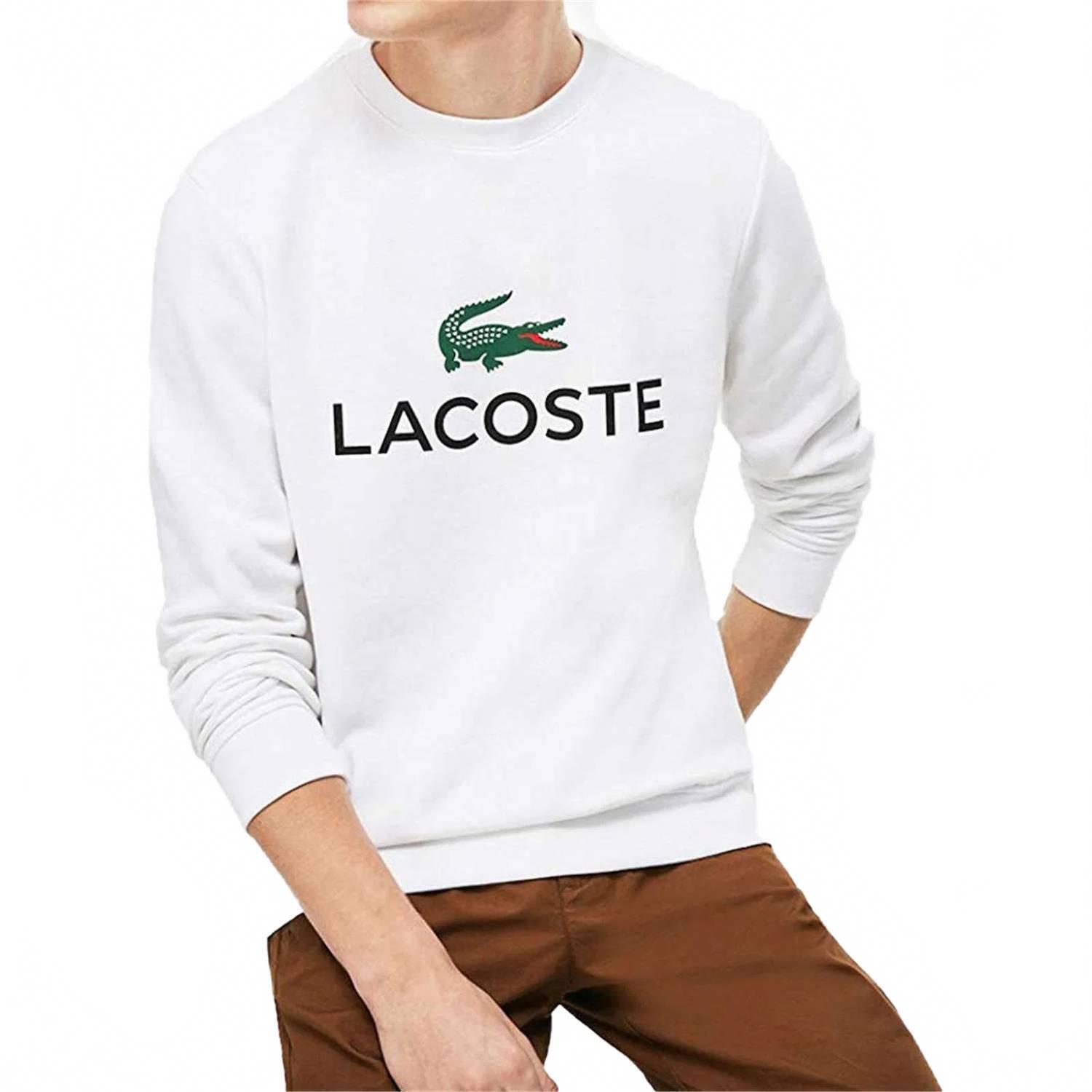 New Lacoste Men's Long Sleeve Graphic Croc Brushed Fleece Jersey Sweatshirt In W